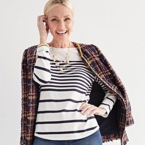 Chico’s Stripped Bateau-Neck Sweater